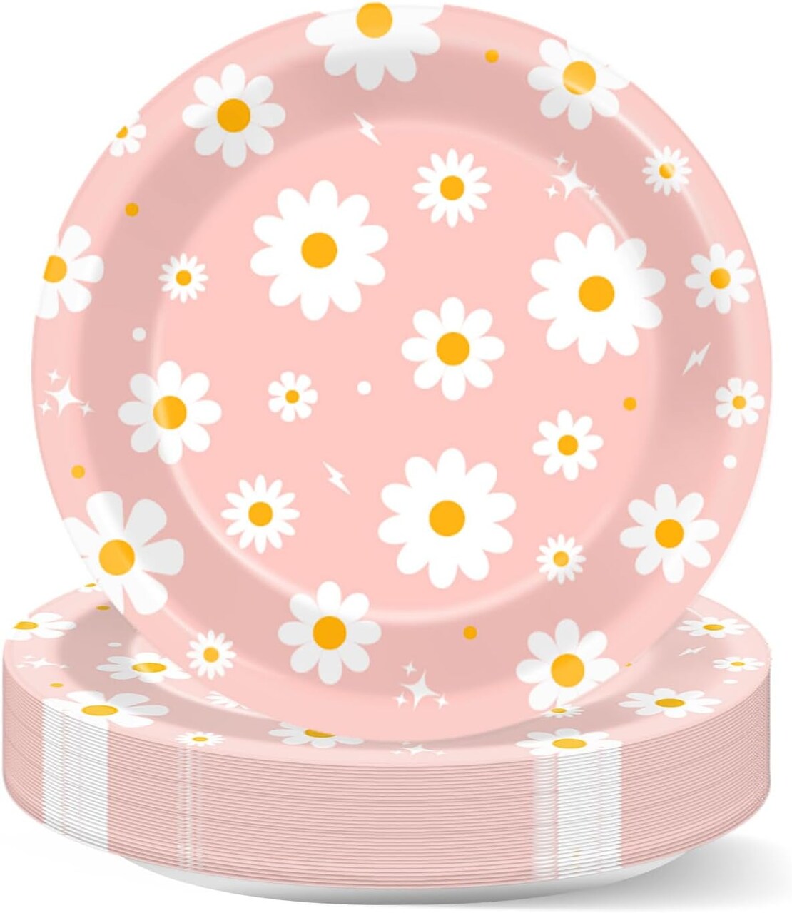 48 PCS Daisy Paper Plates 7 Inch Daisy Flower Party Groovy Tableware Pink Groovy Boho Dessert Plates Decorations for Birthday Baby Shower Wedding Disposable Party Favors
